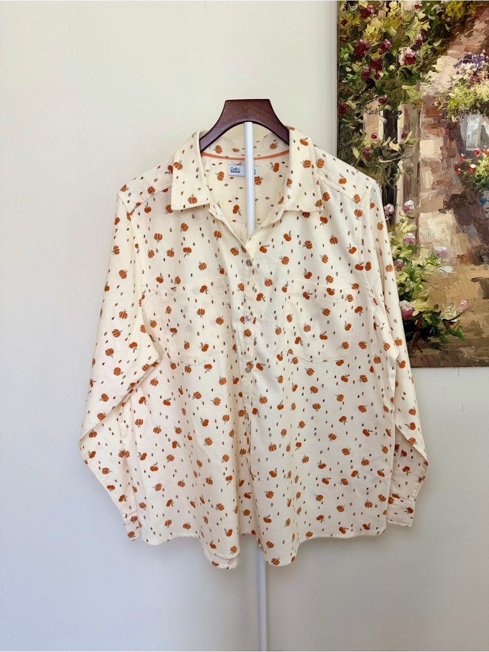Croft & Barrow Pumpkin Leaf Print Flannel Shirt XXL Fall Autumn